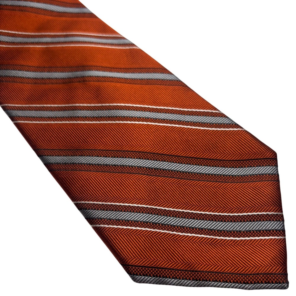 Jos. A. Bank Signature Collection Mens Orange Grey Blue Repp Stripe Silk Necktie